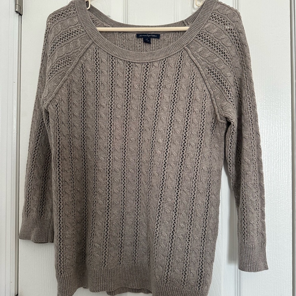 American Eagle Outfitters Taupe Cable Knit Sweater
